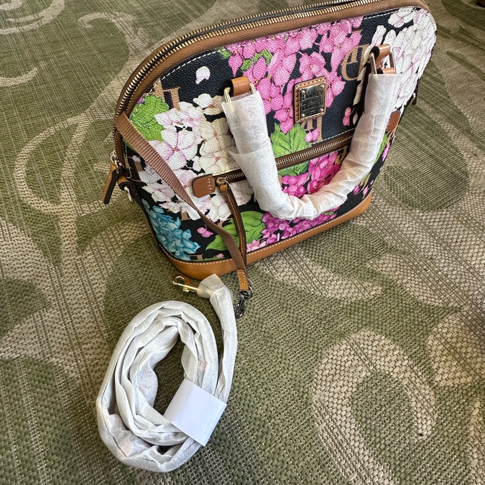 Dooney & Bourke Hydrangea Black Monogram Domed Zip Satchel NWT - Picture 9 of 15